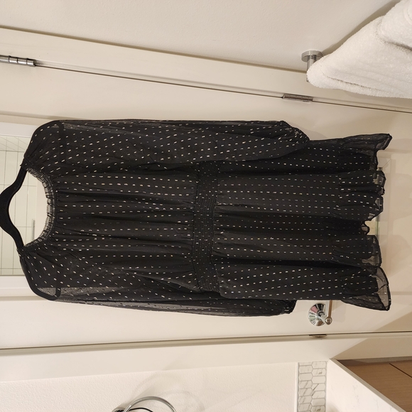 Black Sheer Sleeves Dress with Polka Dots - Picture 2 of 4